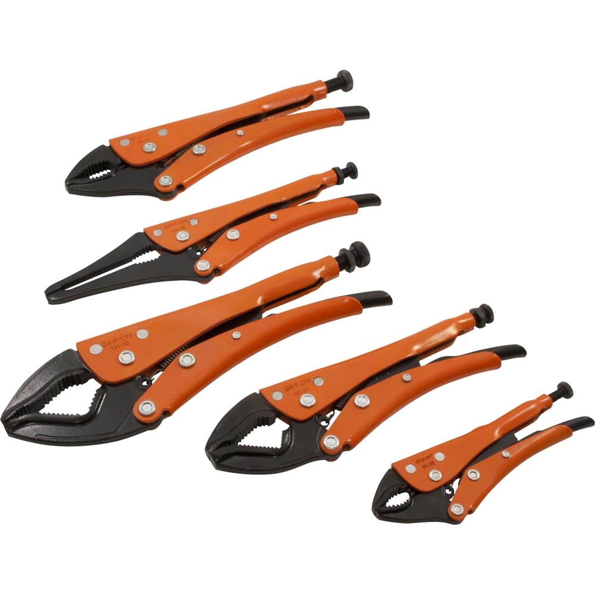 Grip-on, 5 Piece General Locking Plier Grip Set, Pieces (qty.) 5 Material Alloy Steel, Model# GK-SET5